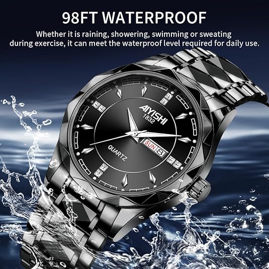 Watch for Men Diamond Business Dress Analog Quartz Stainless Steel Waterproof Luminous Date Luxury Casual Wrist Watch