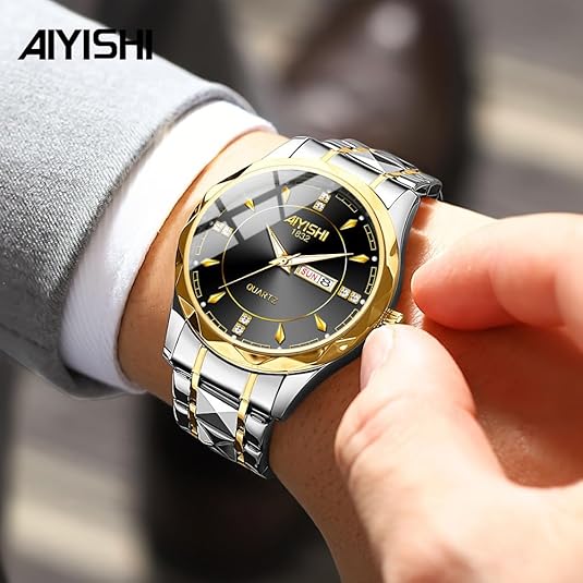 Watch for Men Diamond Business Dress Analog Quartz Stainless Steel Waterproof Luminous Date Luxury Casual Wrist Watch