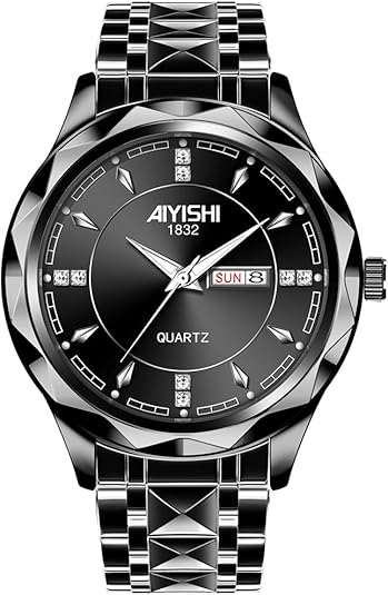 Watch for Men Diamond Business Dress Analog Quartz Stainless Steel Waterproof Luminous Date Luxury Casual Wrist Watch